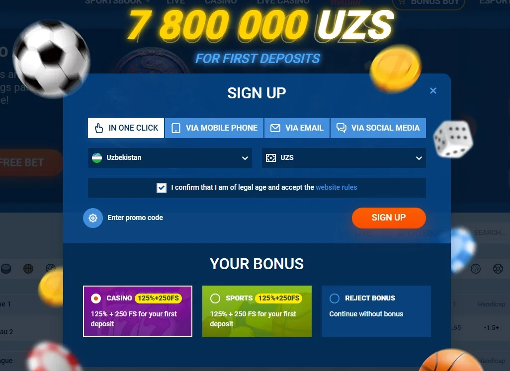Окно регистрации Mostbet с выбором приветственного бонуса