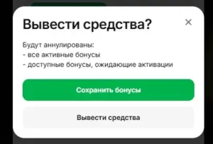 Предупреждение 1win о том, что заявка на вывод аннулирует бонусы